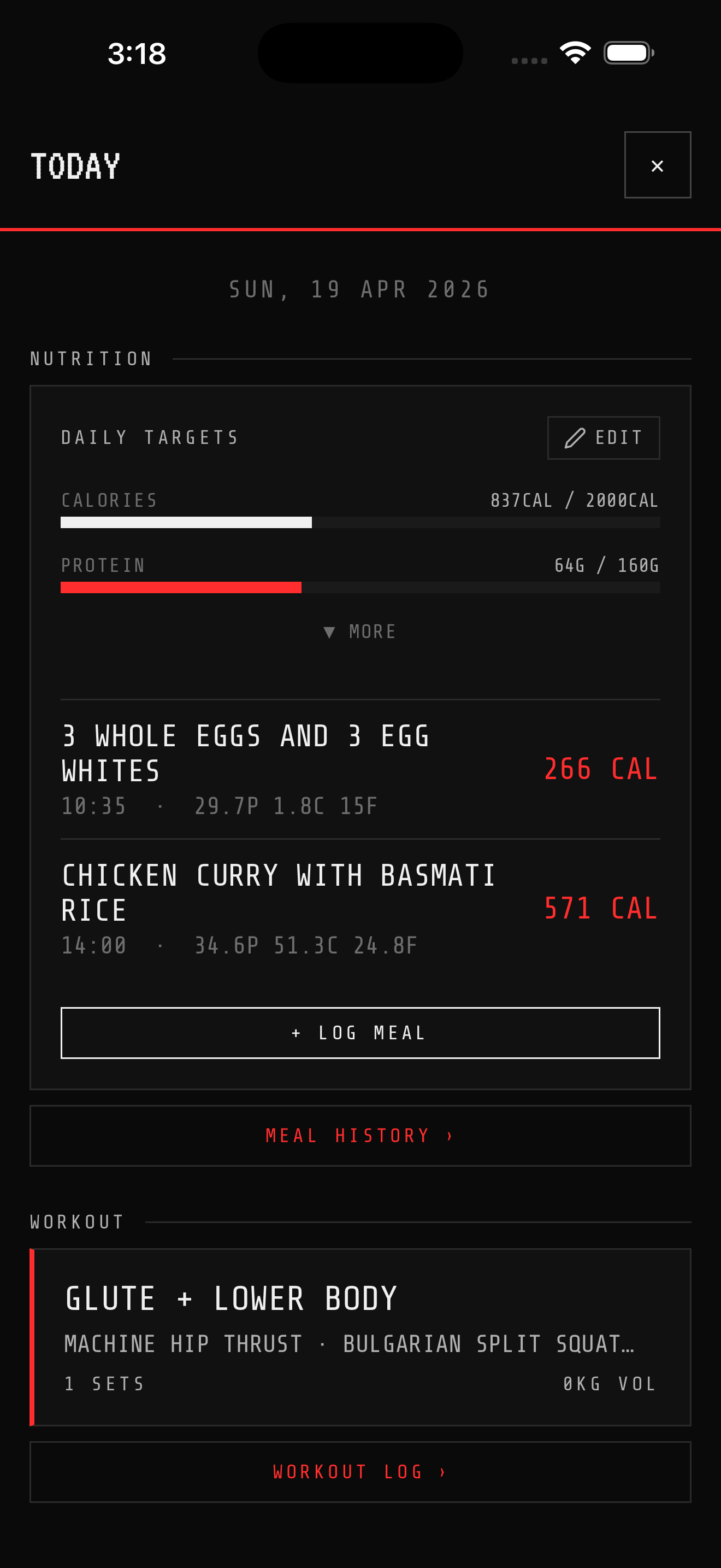 Nutrition tracking in LIFT