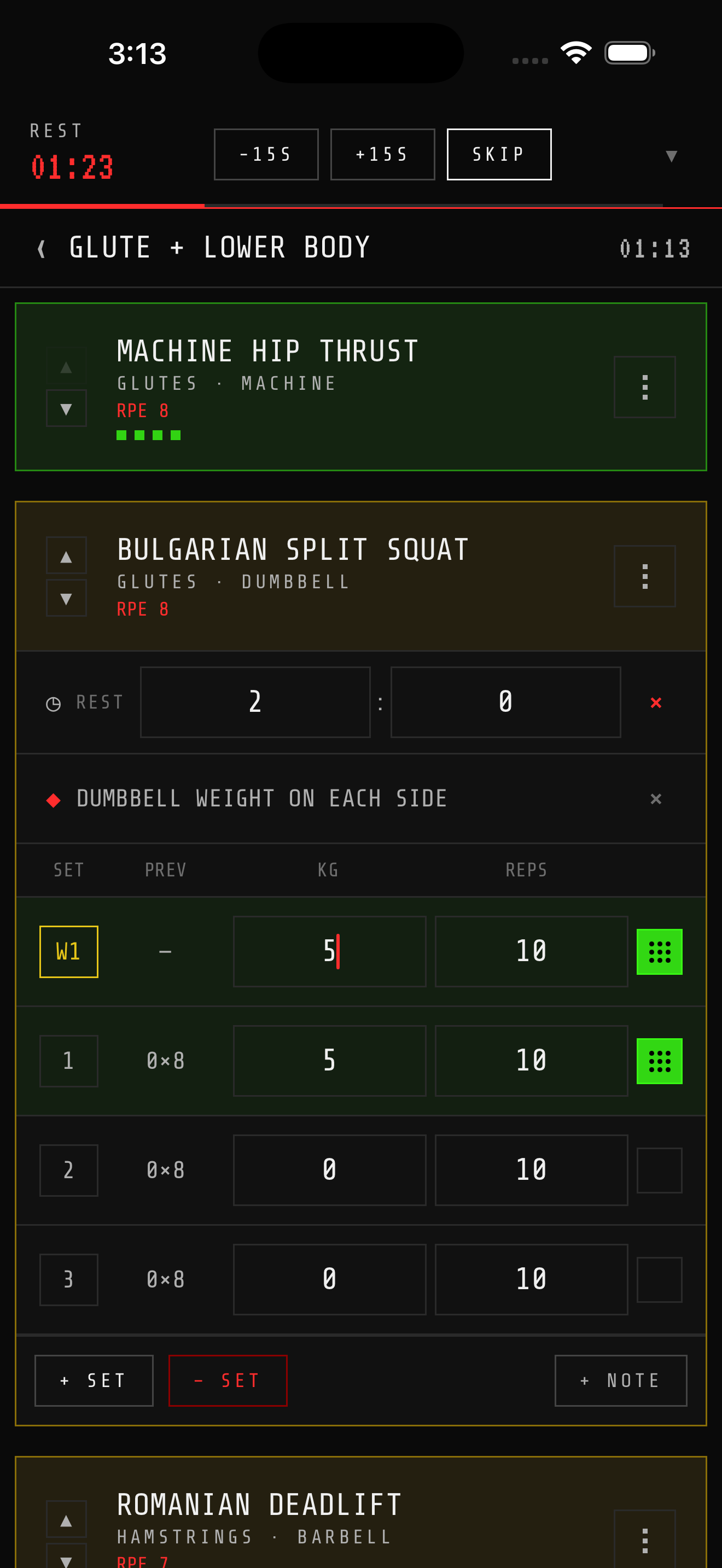 Workout logging in LIFT